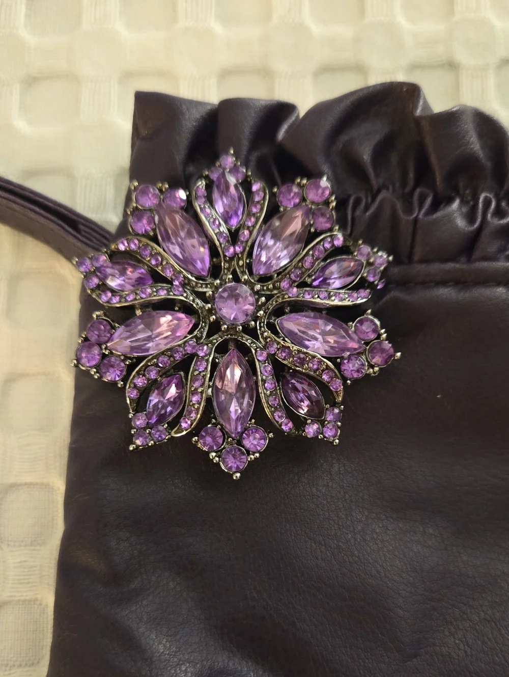 Purple Ruffle Wristlet Clutch with Purple Floral Accent - Picture 2 of 4